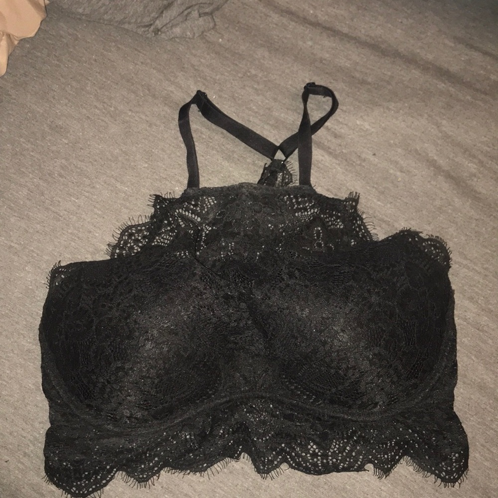 High neck eyelash lace padded bralette